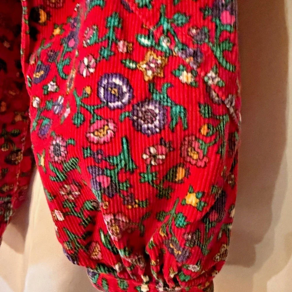 Vtg OshKosh B'Gosh‎ USA red floral romper bubble 18M baby girl cotton blend